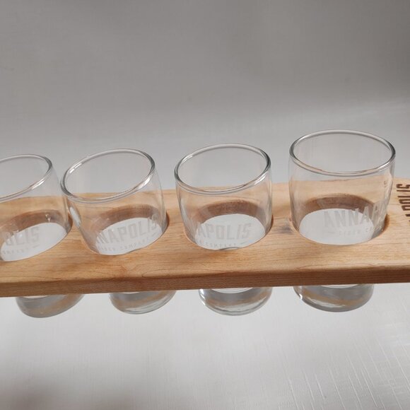 ANNAPOLIS Cider Company Flight Glasses and Paddle Four Glasses Weighted Base - Picture 3 of 5
